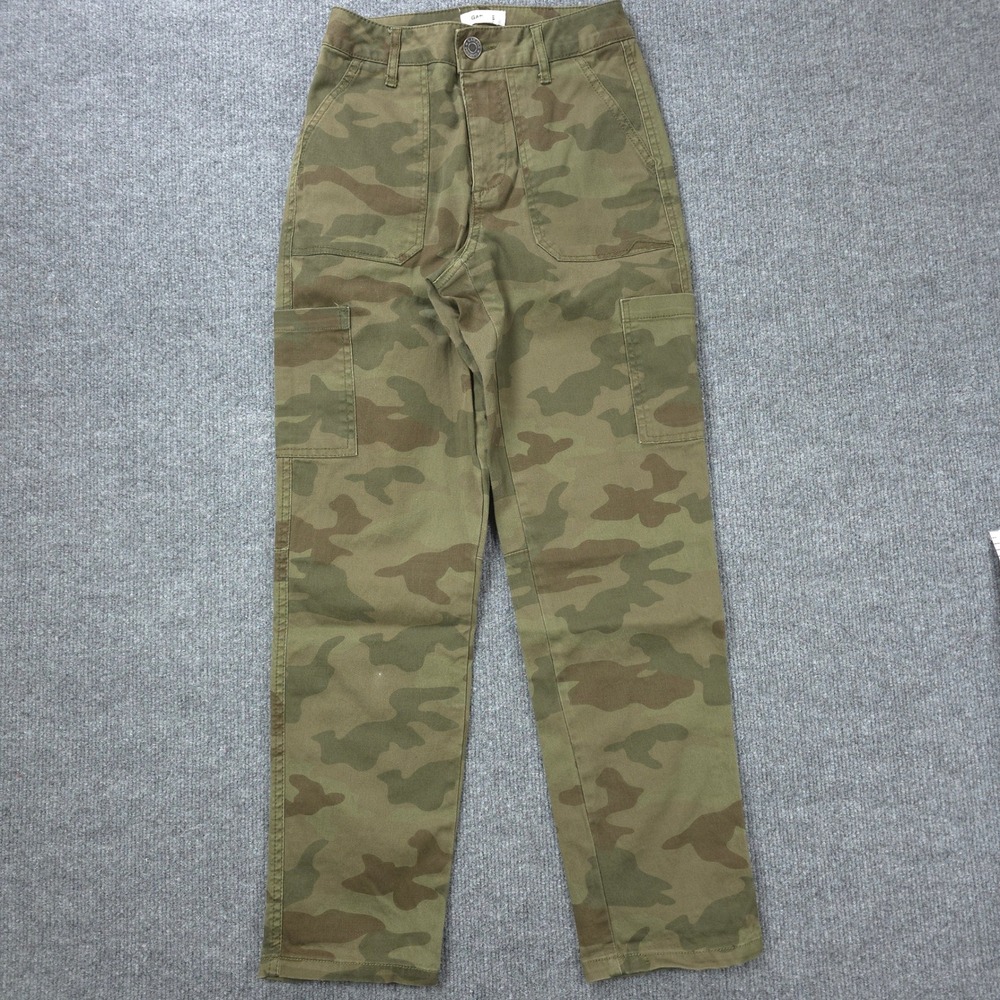 Garage Pants Womens 0 Green Camo Cotton Straight Leg Carpenter Utility Military